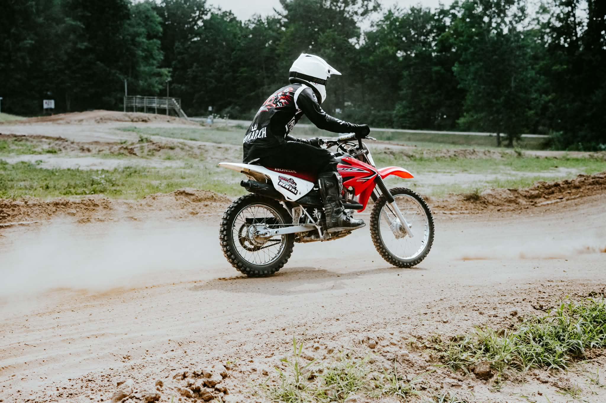 Renter riding his dirt bike at Michigan Moto Rentals