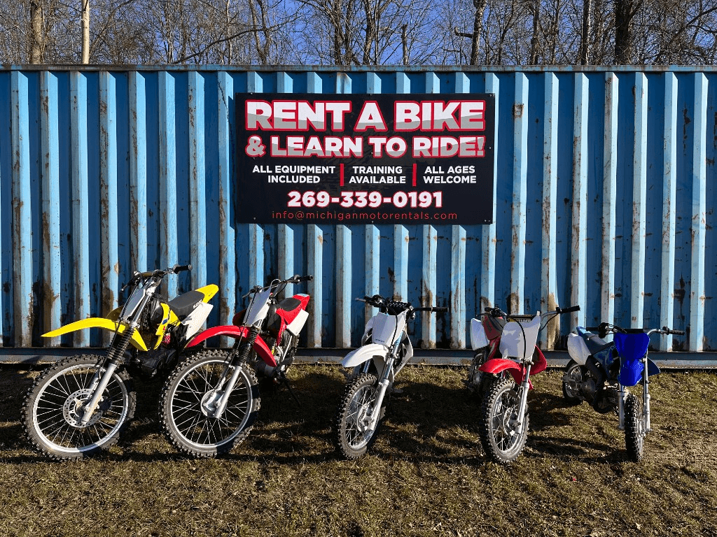 Renter riding his dirt bike at Michigan Moto Rentals